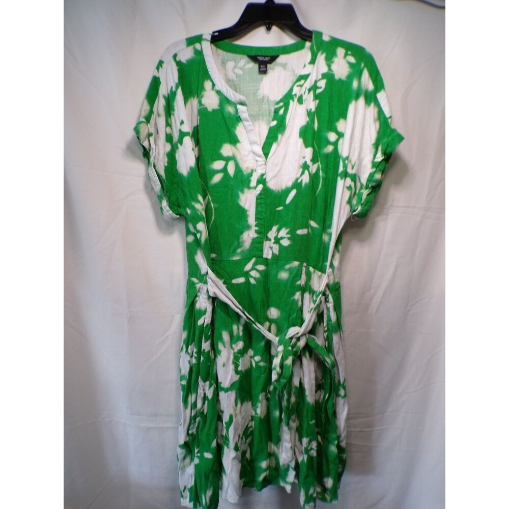 Simply Vera Wang Women's Floral Midi Dress XXL Green White Tie Waist